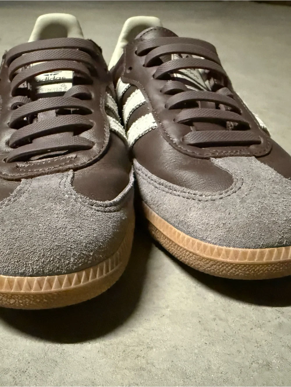 Adidas Men’s Size Brown Samba Sneakers with White/Cream Stripes
